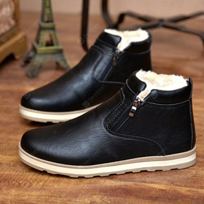 Male Plus Velvet Warm Winter Boots Casual Simple Stylish Shoes Zipper