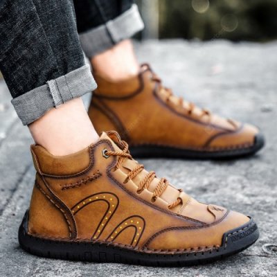 Men's Casual Leather Shoes Fashion Men's Handmade Lace-up Shoes